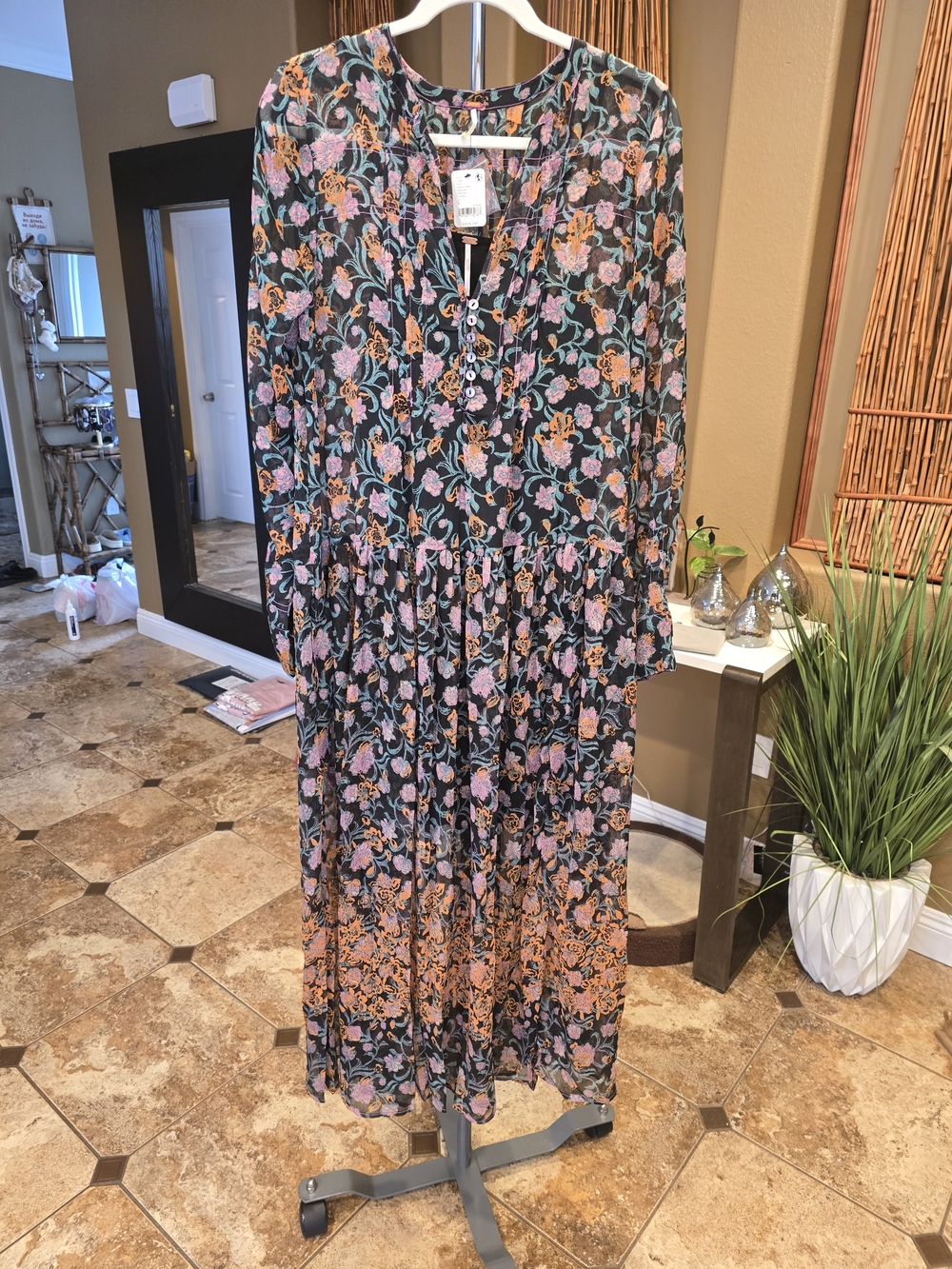 Free People Floral Boho Maxi Dress in Black and Rust - Picture 2 of 8